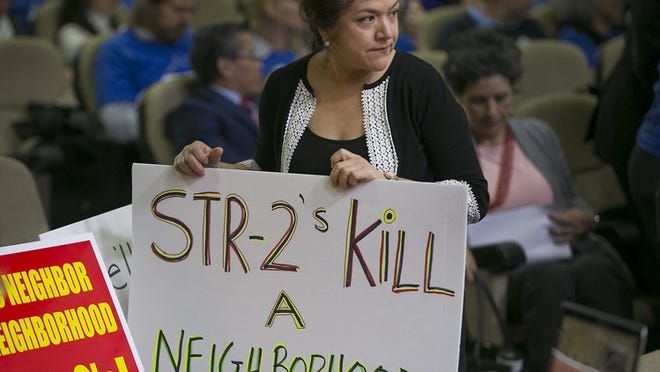 Sylvia Casper, a homeowner in the Northwest Hills area of Cat Mountain, is shown at a City Council meeting last year airing her opposition to short term rentals.