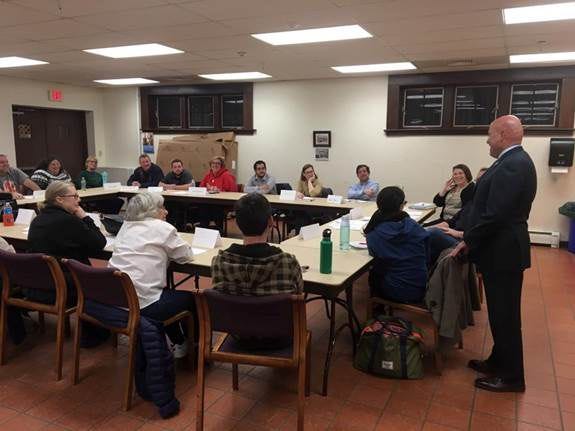 U.S. Rep. Tom MacArthur, R-3rd of Toms River, walked in on an Evesham Democratic Committee meeting on Tuesday night. He ended up speaking to the members about their concerns.