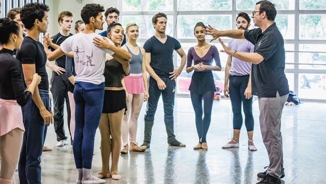 Choreographer Alexei Ratmansky rehearses his new version of ‘The Fairy’s Kiss’ with Miami City Ballet dancers recently at the company’s studio in Miami Beach. Photo Daniel Azoulay