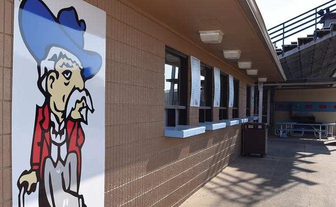 Southside High School's Rebel mascot is seen on the side of the school in 2015. The Fort Smith School Board has set March 11 as the date for an auction of old Rebel mascot items. [Times Record File Photo]