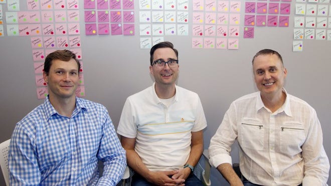 From left, data.world executives Matt Laessig, Jon Loyens and Brett Hurt pose for a portrait on July 8, 2016 at the company’s Austin offices.Jessalyn Tamez / AUSTIN AMERICAN-STATESMAN