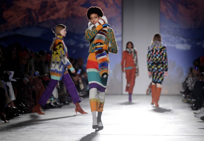 A model wears a creation for Missoni women’s Fall-Winter 2017-2018 collection, part of the Milan Fashion Week, unveiled in Milan, Italy, Saturday, Feb. 25, 2017. (AP Photo/Luca bruno)