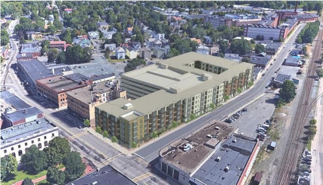 This rendering shows the conceptual design for a new mixed-use building at 75 Concord St. in downtown Framingham. The project, Alta Framingham, would include 197 apartments and retail on the ground floor.[Courtesy photo]