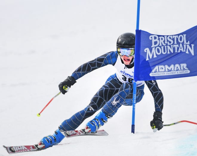 Richie Pierpont of Victor had a two run finish of 13th place in the boys Giant Slalom at the NYSPHSAA Championships at Bristol Mountain. [Jack Haley/Messenger Post Media]