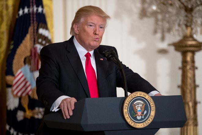President Donald Trump listens to a question during a press conference in February 2017.