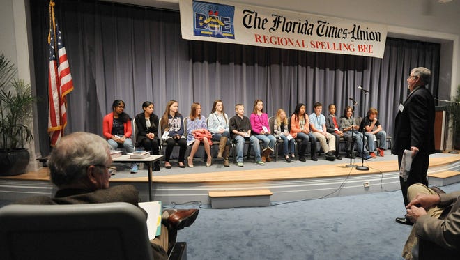 Competitors in the 2015 Florida Times-Union Regional Spelling Bee get their final instructions before the start of the contest in the Main Public Library auditorium in downtown Jacksonville. (Bob Self/Florida Times-Union) Competitors in the 2015 Florida Times-Union Regional Spelling Bee get their final instructions before the start of the contest, held in the Main Public Library auditorium in downtown Jacksonville. (Bob Self/Florida Times-Union)