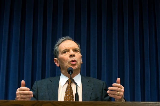 Illinois Senate President John Cullerton, D-Chicago, speaks during a news conference Wednesday, March 1, 2017, at the state Capitol in Springfield, Ill. Cullerton abruptly canceled key votes Wednesday on a plan to end the state's historic budget stalemate, accusing Republican Gov. Bruce Rauner of sabotaging a compromise that had been months in the making. (Rich Saal/The State Journal-Register via AP)