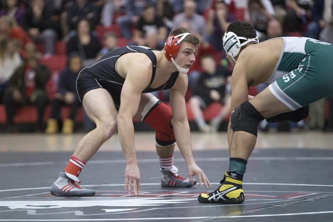 Trace Engelkes, a former Winnebago state champ and now a senior at NIU, heads into the postseason seeded third at 174 pounds for the Mid-American Conference Tournament. [PHOTO PROVIDED]