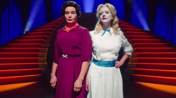 "Feud," an eight-part series premiering on FX at 10 p.m., focuses on the legendary rivalry between Hollywood legends Joan Crawford, played by Jessica Lange, left; and Bette Davis, played by Susan Sarandon. FX PHOTO