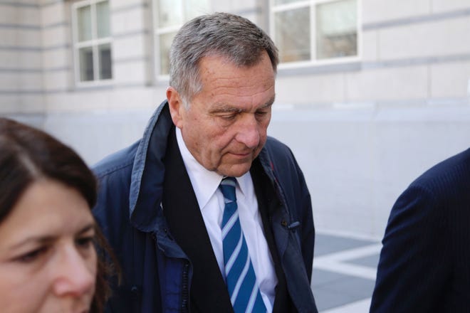 Former Port Authority of New York and New Jersey chairman David Samson arrives for his sentencing at federal court Monday, March 6, 2017, in Newark. He pleaded guilty last summer to bribery for pressuring United Airlines to resurrect a flight from Newark to South Carolina, where he has a weekend home. The airline was in negotiations with the Port Authority at the time. (AP Photo/Seth Wenig)