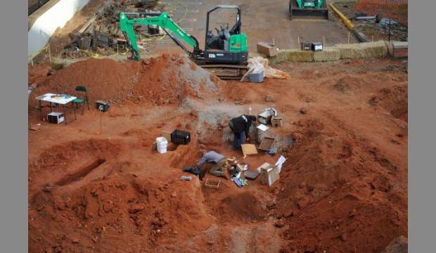 A file photo from 2015 shows excavation at Baldwin Hall on the University of Georgia campus, where a number of human remains were discovered as work on an expansion of the building proceeded. (File photo / Athens Banner-Herald/OnlineAthens.com)