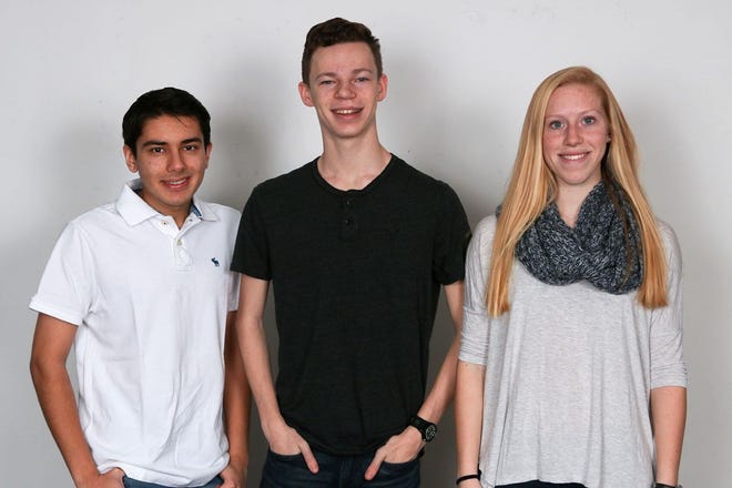 Lenape High School students Saransh Chopra (from left), Lyle James, and Megan Quimby. They have advanced to the National Merit Scholarship Awards Finalist standing. Winners of Merit Scholarships are selected from the Finalist group based on their abilities, skills and accomplishments.