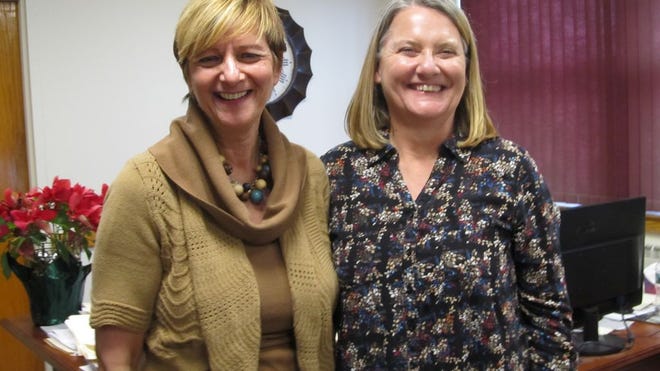 Nancy Messier, right, assistant to the town administrator, and who has worked in the office of every head administrator for 43 years, is retiring March 17. Her promoted replacement, Paula Ramos, is not only her co-worker and friend, but they graduated Somerset High School together.