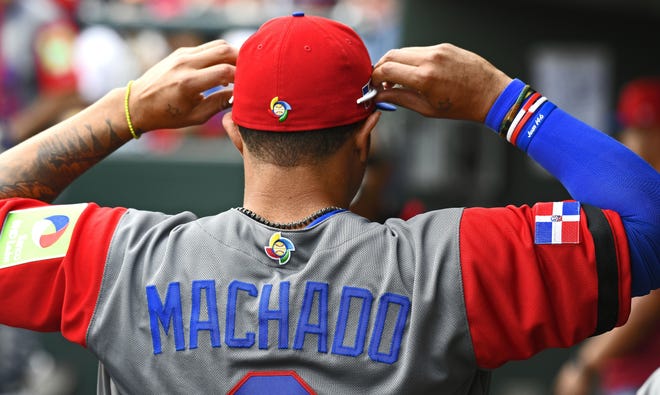 Manny Machado gets ready to play for the Dominican Republic team against Baltimore Orioles during a spring training game at Ed Smith Stadium on Tuesday afternoon March 7, 2017. The Orioles won, 5-4. [HERALD-TRIBUNE STAFF PHOTO / THOMAS BENDER]