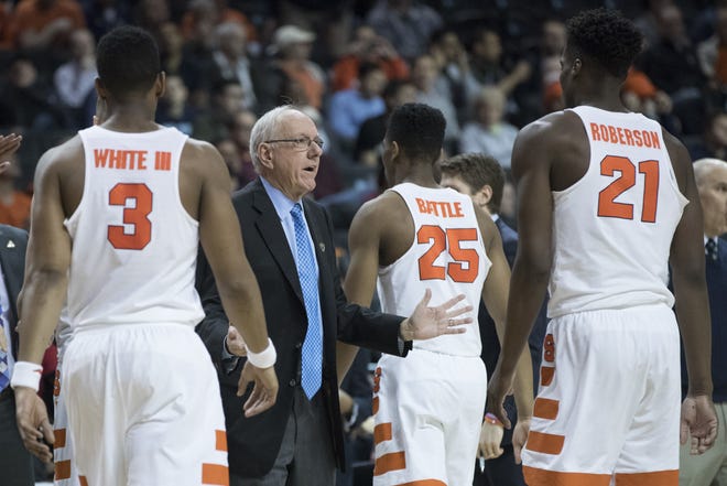 Coach Jim Boeheim and the Orange didn't do themselves any favors for their NCAA Tournament hopes with Wednesday's loss to Miami in the second round of the ACC Tournament. [AP Photo/Mary Altaffer]