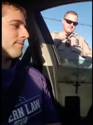 Uber driver and attorney Jesse Bright was stopped Feb. 26, 2017, by Wilmington Police Department officers and New Hanover County Sheriff's Office deputies after picking up a passenger at a house that was under surveillance, Bright said. An officer and a deputy told him he was not allowed to record video of the stop.

[CONTRIBUTED PHOTO]