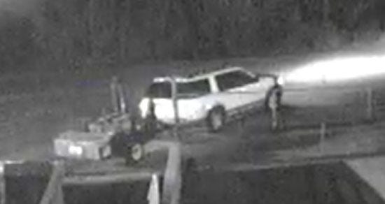 The Panama City Police Department is seeking the driver of this vehicle, believed to be either a Ford Explorer or Mercury Mountaineer, in connection with the theft of a single axle-utility trailer with a Florida Tag ARDM99 and a mounted blue Miller welder/generator attached with a cutting torch package. [PCPD]