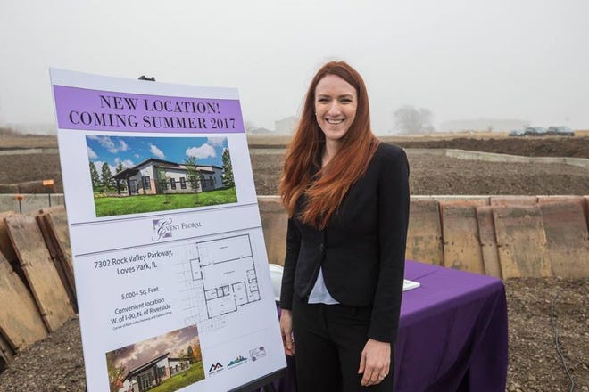 Erin Stoffregen, owner of Event Floral in Loves Park, stands at the site where the company will move when its new building is completed in the fall. The space at 7302 Rock Valley Parkway will allow clients to peruse a showroom and give employees more meeting space.