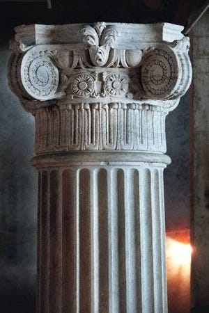 This is one of the columns from a former downtown Jacksonville bank that was used in the entrance to the main hall at the Times-Union Center for the Performing Arts in this 1996 file photo. (File art/Florida Times-Union)