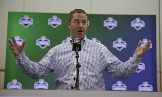 Detroit Lions general manager Bob Quinn speaks during a press conference at the NFL Combine in Indianapolis, Wednesday, March 1, 2017. (AP Photo/Michael Conroy)