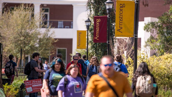 Students walk to class at Armstrong State University. (Josh Galemore/Savannah Morning News)