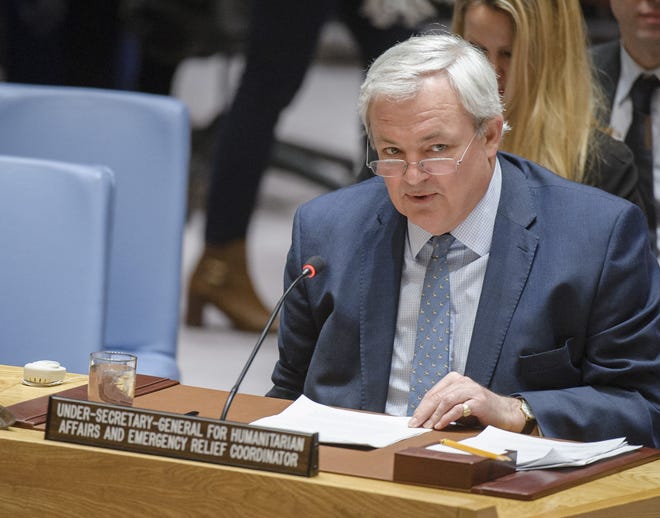 Stephen O'Brien, the U.N's Under-Secretary-General for Humanitarian Affairs and Emergency Relief Coordinator, said the world faces the largest humanitarian crisis since the United Nations was founded in 1945. [AP FILE]