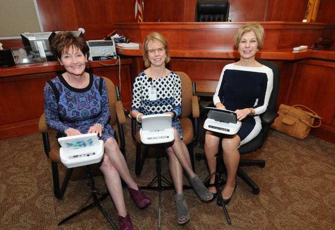 Colleen Kisielewski, of Merchantville; Lois McFadden, of Evesham; and Argia Riggs, of West Deptford, are court reporters at the Burlington County Courthouse in Mount Holly.