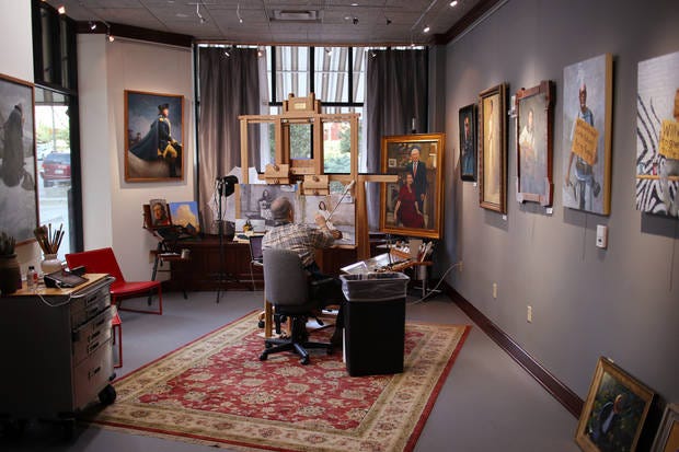 Mike Wimmer paints in his art studio inside the Skirvin Hilton Hotel. Photo by Doug Hoke, The Oklahoman