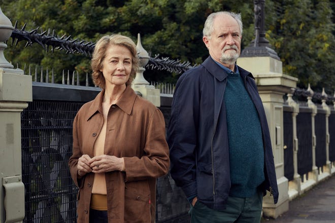 This image shows Charlotte Rampling, left, and Jim Broadbent from, "The Sense of an Ending," a film based on the novel by Julian Barnes. (Origin Pictures)