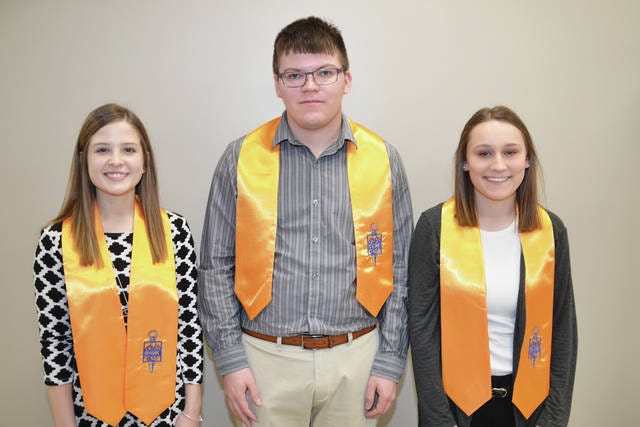 DMACC-Boone Campus students Hannah Crady, left, Weston Powers and Amber Moore, all of Boone, were recently inducted into the Tau Phi Chapter of the Phi Theta Kappa International Honor Society. They were among the 16 DMACC Boone Campus students who attended the recent induction ceremony on the DMACC Boone Campus. PTK has recognized academic excellence in two-year colleges since 1918. To be eligible, a student must be enrolled in a two-year college, have completed at least 12 hours of coursework leading to an associate degree program and have a grade point average of 3.5 or higher.