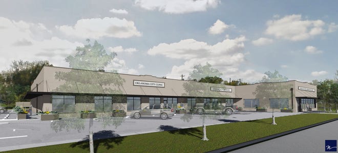 A dilapidated former service station at 1720 NE 23 is set to be redeveloped this year into the home of the Oklahoma City Clinic. [Rendering provided]