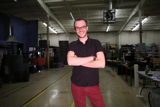 Patrick Dorow in his theater company's new location in Portsmouth with 6,300 square feet of space on West Road. The company's performances remain at Star Theatre in Kittery. [Courtesy photo]