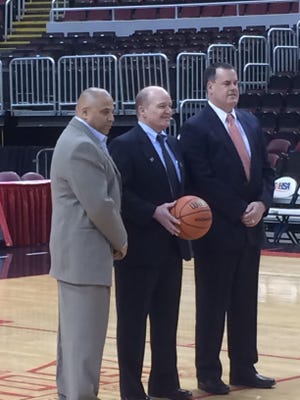 State officials Chris Head (former state championship coach of Chicago Westinghouse), Don King of East Peoria and Marc Parker of Collinsville.