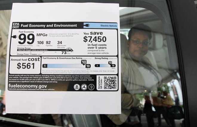 The miles-per-gallon numbers on new-car stickers will continue to get better, auto industry executives say. [ASSOCIATED PRESS ARCHIVE]