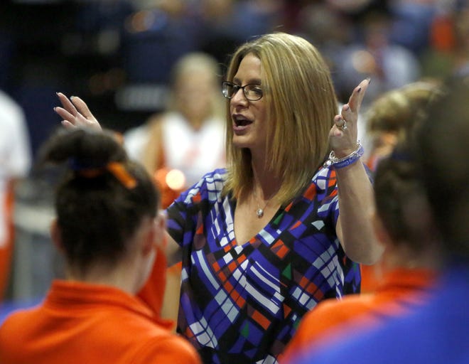 Coach Jenny Rowland has her Florida Gators as one of the favorites to win another SEC gymnastics trophy today. [Brad McClenny/Staff photographer]