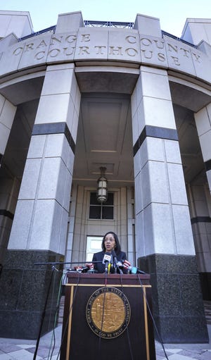 In a press conference Thursday on the steps of the Orange County Courthouse, Orange-Osceola State Attorney Aramis Ayala announced her office would no longer pursue the death penalty as a sentence in any case brought before the 9th Judicial Circuit of Florida. [JOE BURBANK/ORLANDO SENTINEL VIA AP]