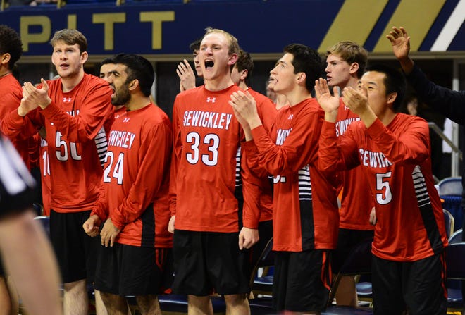 Sewickley Academy players shout their approval after they score during their championship game at the Petersen Events Center on March 3 in Pittsburgh.