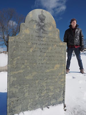 Portsmouth City Councilor Eric Spear came across a gravestone in the North Cemetery with a tragic epitaph about three children who died within a four-day span in 1798. [Rich Beauchesne/Seacoastonline]