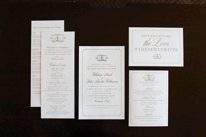 A cohesive design throughout all of Whitney and Pete Wittman's stationery helped set the tone for their black tie wedding.