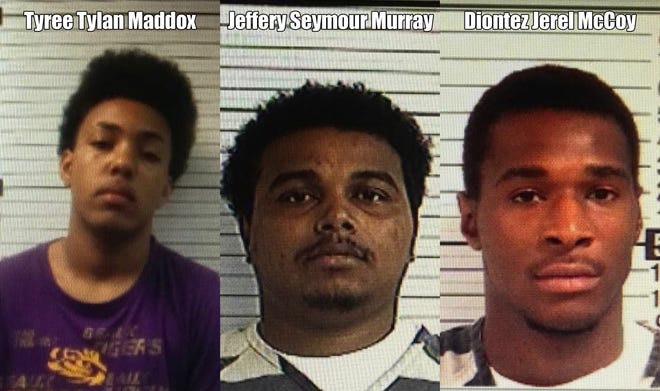Diontez Jerel McCoy, 24, and Jeffery Seymour Murray, 28, are in custody as "persons of interests" in connection with a shooting death Saturday night. Tyree Tylan Maddox, 14, is being sought for questioning. [SPECIAL TO THE NEWS HERALD]