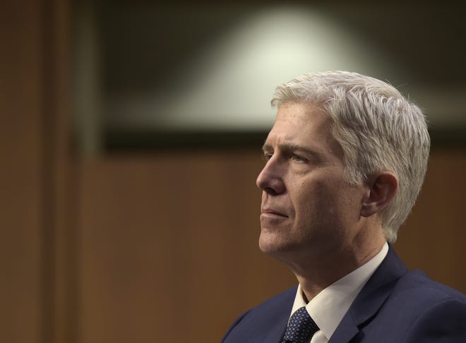 Supreme Court Justice nominee Neil Gorsuch listens as he is asked a question as he testifies on Capitol Hill in Washington, Wednesday, March 22, 2017, during his confirmation hearing before the Senate Judiciary Committee. THE ASSOCIATED PRESS