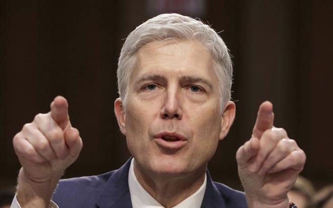 Democratic U.S. Sen. Bob Casey said Thursday that he will not vote for federal Judge Neil Gorsuch, shown here at his confirmation hearing on Wednesday, to fill the vacancy on the U.S. Supreme Court.