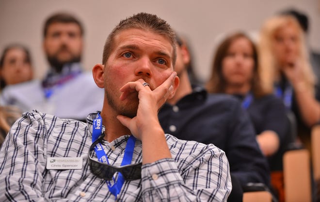 Chris Spencer, center, listens while attending a workshop at Wofford College Thursday on how to land a job you aren't qualified for.

[TIM KIMZEY/Spartanburg Herald-Journal]
