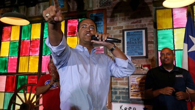 U.S. Rep. Will Hurd, R-Helotes — shown speaking at a campaign event in November at a County Line barbecue restaurant in San Antonio — represents a majority-Hispanic district that was voided by the three-judge panel.