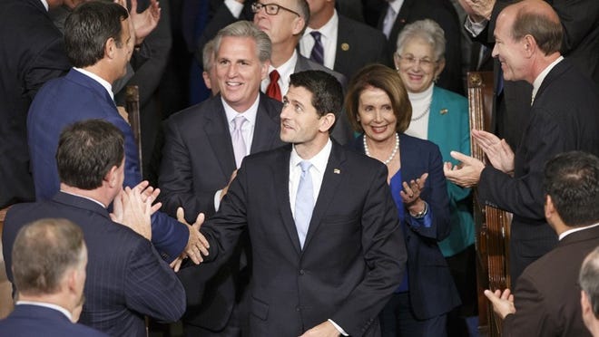 House Speaker Paul Ryan is the architect of the American Health Care Act to replace Obamacare. Newly-elected House Speaker Paul Ryan, R-Wisc., is escorted to the House chamber following the resignation of John Boehner, at the Capitol in Washington, Thursday, Oct. 29, 2015. Ryan is joined by Majority Leader Kevin McCarthy, R-Calif., and Minority Leader Nancy Pelosi, D-Calif. (AP Photo/J. Scott Applewhite)
