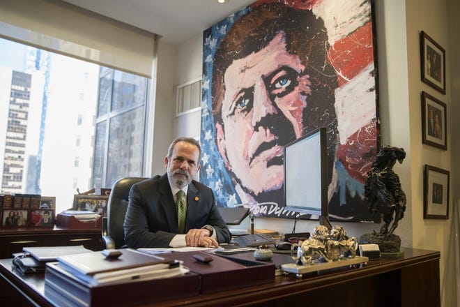 In this Friday, Feb. 17, 2017, photo, Trump Hotels CEO Eric Danziger poses for a portrait in his office at Trump Tower in New York. The Trumps are launching a new hotel chain in a bold expansion of a company that critics say is already too big and opaque for an owner who sits in the Oval Office. Called Scion, the aim is to open dozens in the next three years. (AP Photo/Mary Altaffer)