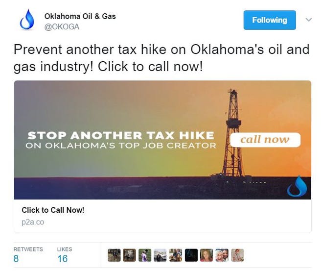 A screenshot of a sponsored tweet from the Oklahoma Oil and Gas Association.