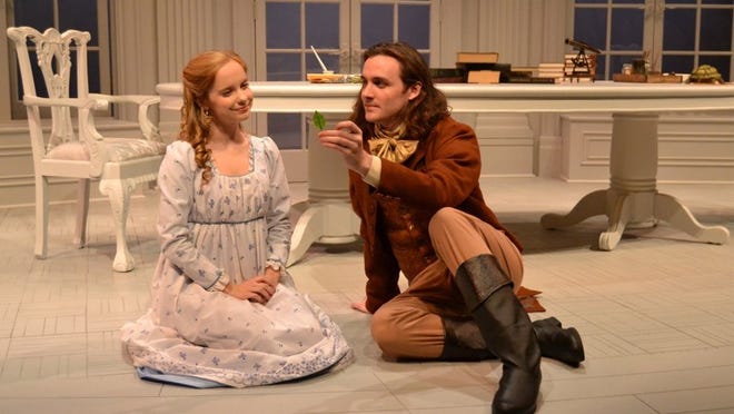 Caitlin Cohn, playing Thomasina Coverly in her Dramaworks debut, and Ryan Zachary Ward, also debuting at Dramaworks as Septimus Hodge, in ‘Arcadia.’