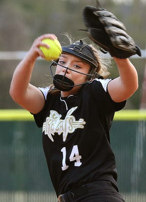 North Gaston's Chloe Hamilton throws a pitch to the plate during their game against South Point Friday night. [JOHN CLARK/THE GAZETTE]