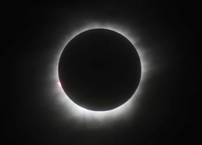 A total solar eclipse in Belitung, Indonesia, on March 9, 2016. The total solar eclipse on Aug. 21 will be the first in the mainland U.S. in almost four decades.  (AP Photo, File)